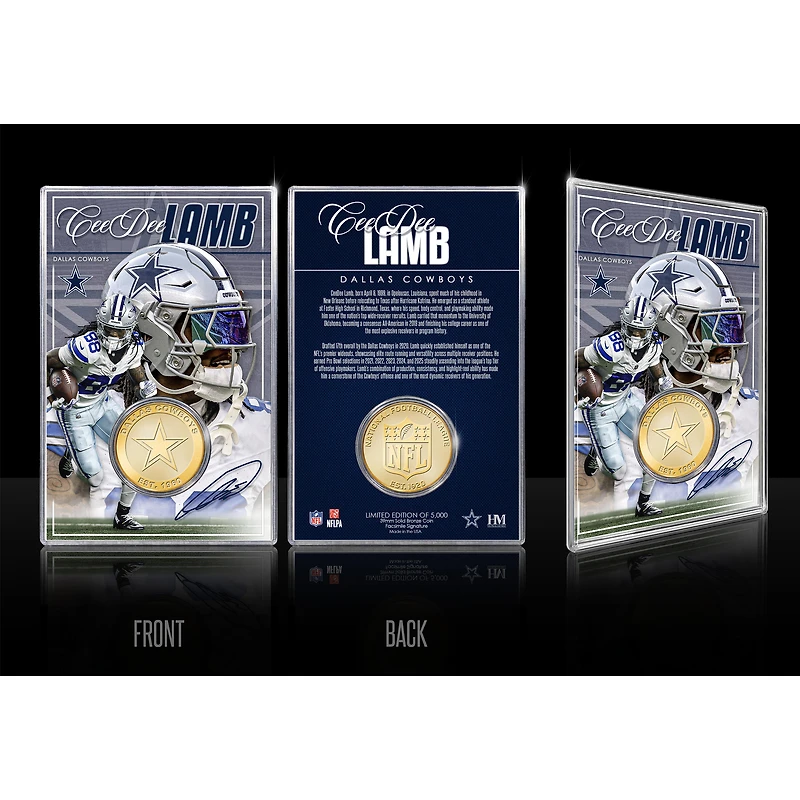 Highland Mint CeeDee Lamb Dallas Cowboys  Limited Edition Bronze Coin Card with Acrylic Holder