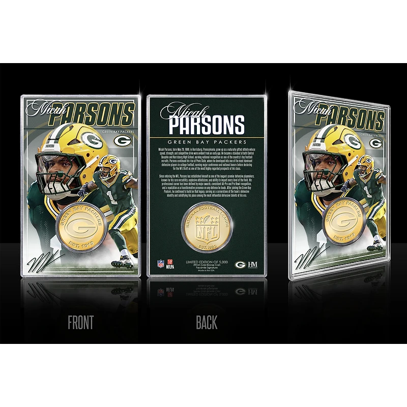 Highland Mint Micah Parsons Green Bay Packers  Limited Edition Bronze Coin Card with Acrylic Holder