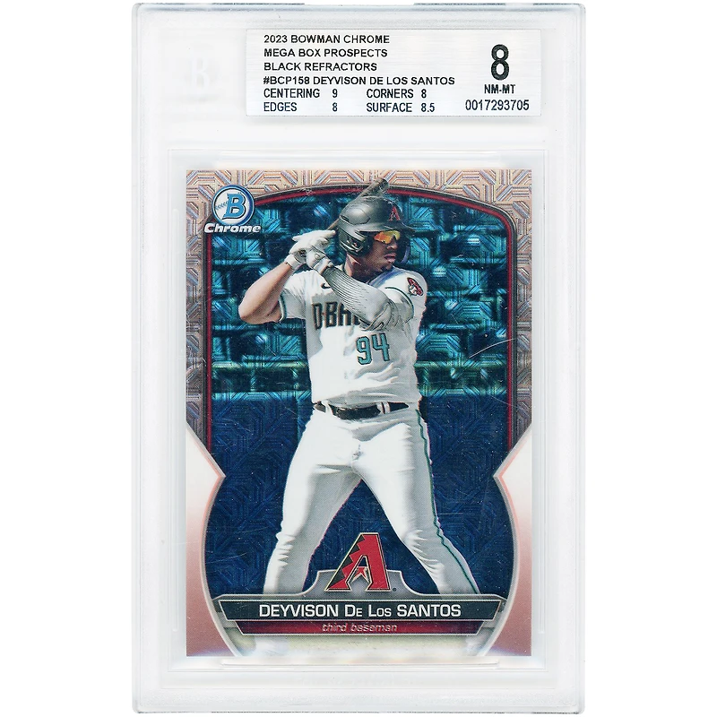 Deyvison De Los Santos Arizona Diamondbacks 2023 Bowman Chrome Mega Box Prospects Black Refractor #BCP-158 #1/1 BGS Authenticated 8 Card - 9,8,8,8.5 Subgrades