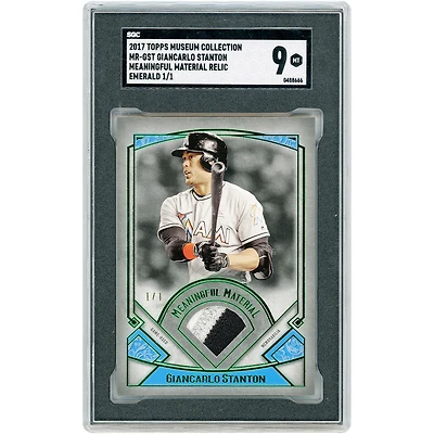 Giancarlo Stanton Miami Marlins 2017 Topps Museum Collection Emerald Meaningful Material Game-Used Dual-Color Jersey Relic #MR-GST #1/1 SGC Authenticated 9 Card