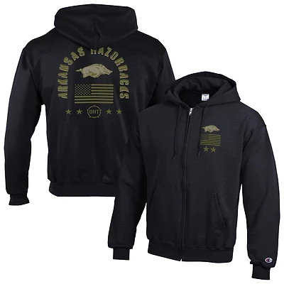 Men's Champion  Black Arkansas Razorbacks Operation Hat Trick Flag Powerblend Fleece Full-Zip Hoodie