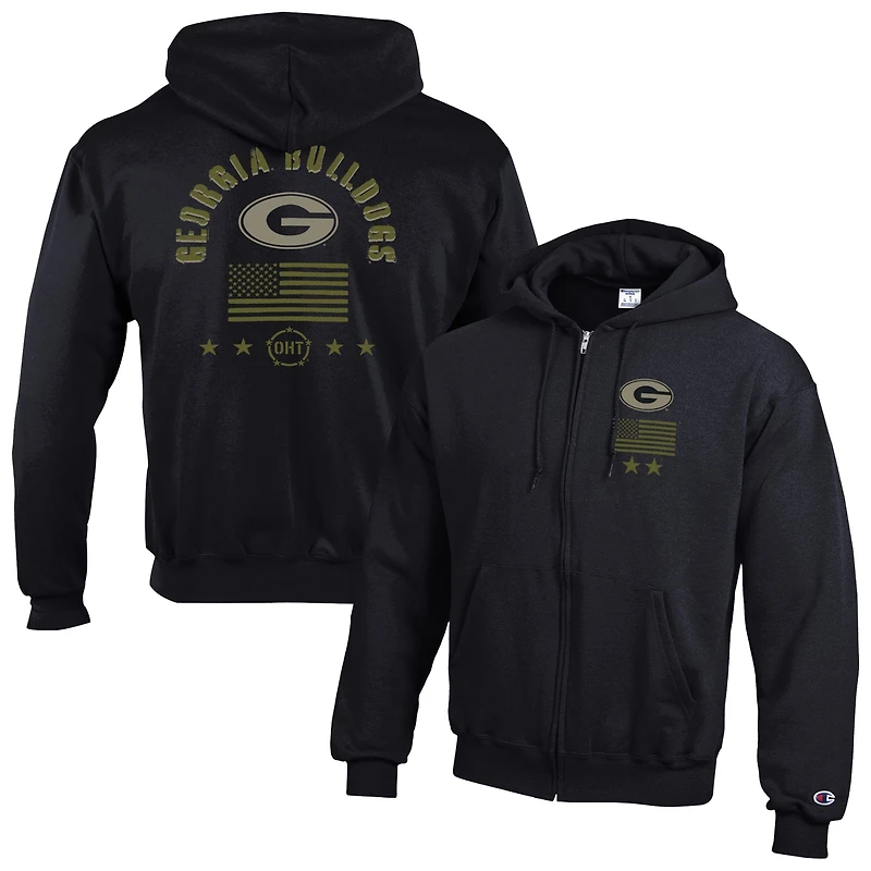 Men's Champion Black Georgia Bulldogs Operation Hat Trick Flag Powerblend Fleece Full-Zip Hoodie