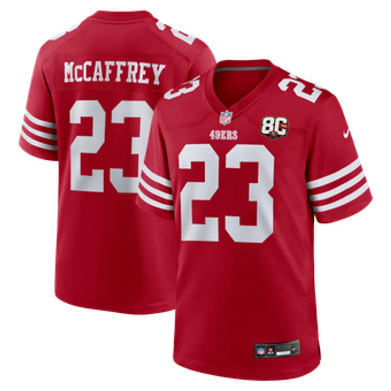 Men's Nike Christian McCaffrey Scarlet San Francisco 49ers 80th Anniversary Game Jersey