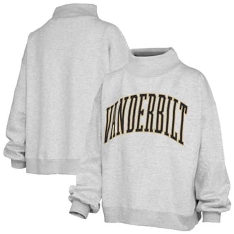 Women's Pressbox Heather Gray Vanderbilt Commodores Oversized Nelson Mock Neck Sweatshirt