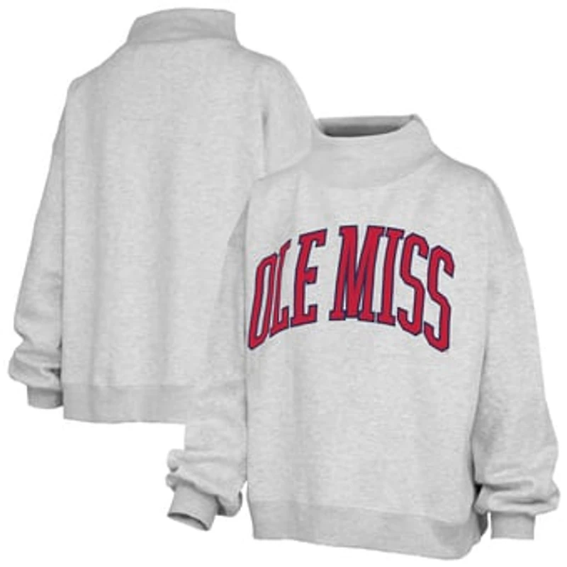 Women's Pressbox Heather Gray Ole Miss Rebels Oversized Nelson Mock Neck Sweatshirt