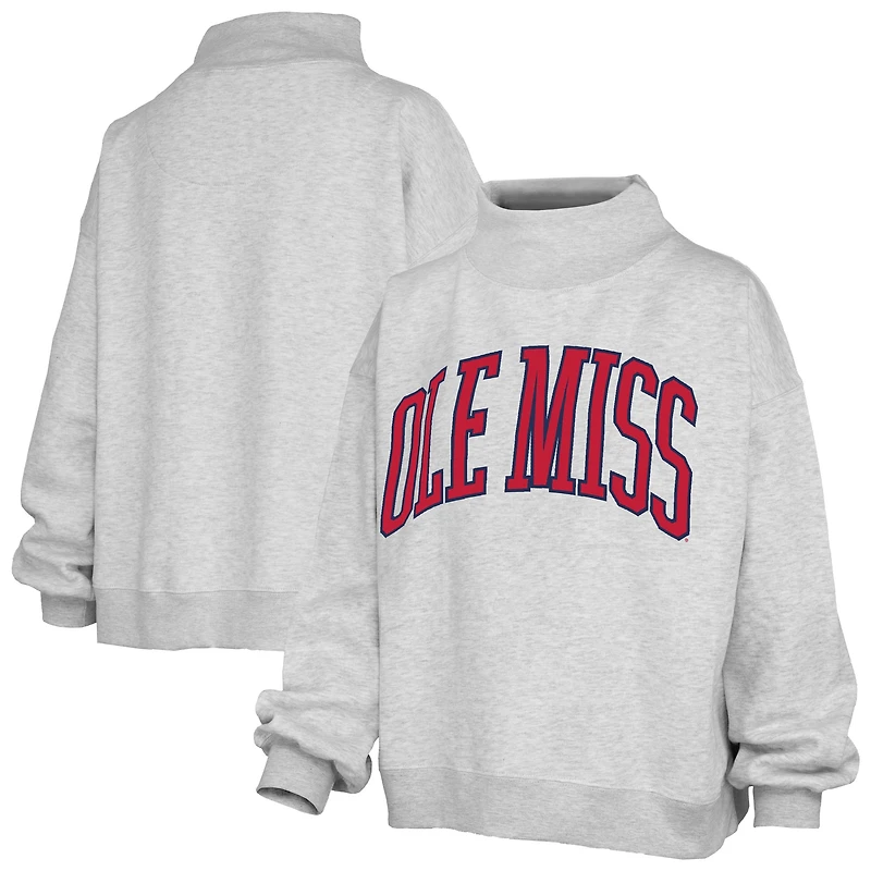 Women's Pressbox Heather Gray Ole Miss Rebels Oversized Nelson Mock Neck Sweatshirt