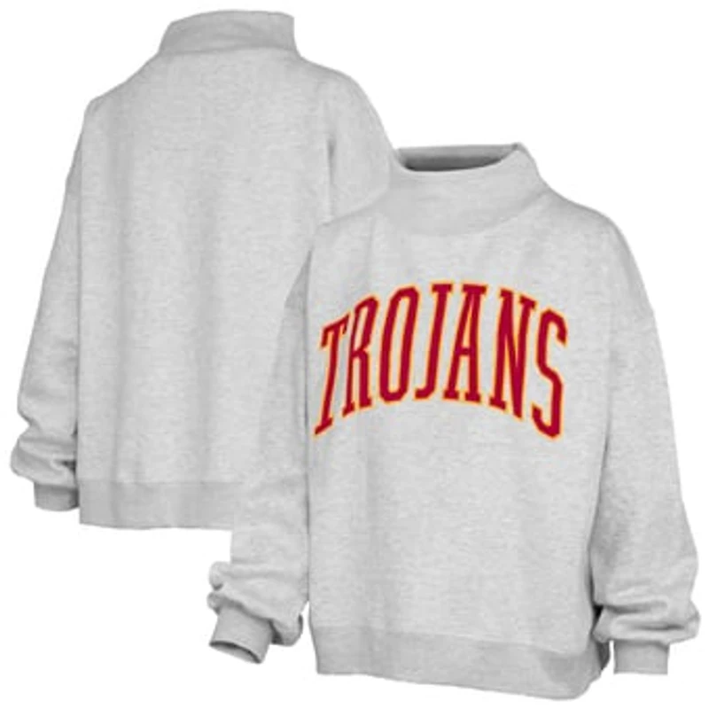 Women's Pressbox Heather Gray USC Trojans Oversized Nelson Mock Neck Sweatshirt