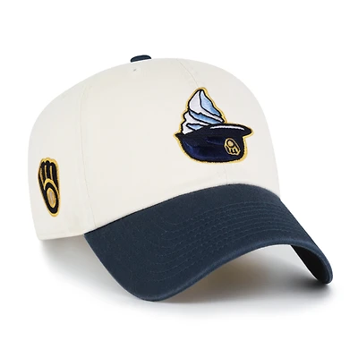 Men's '47  Natural Milwaukee Brewers Single Swirl Ice Cream Helmet 2.0 Clean Up Adjustable Hat