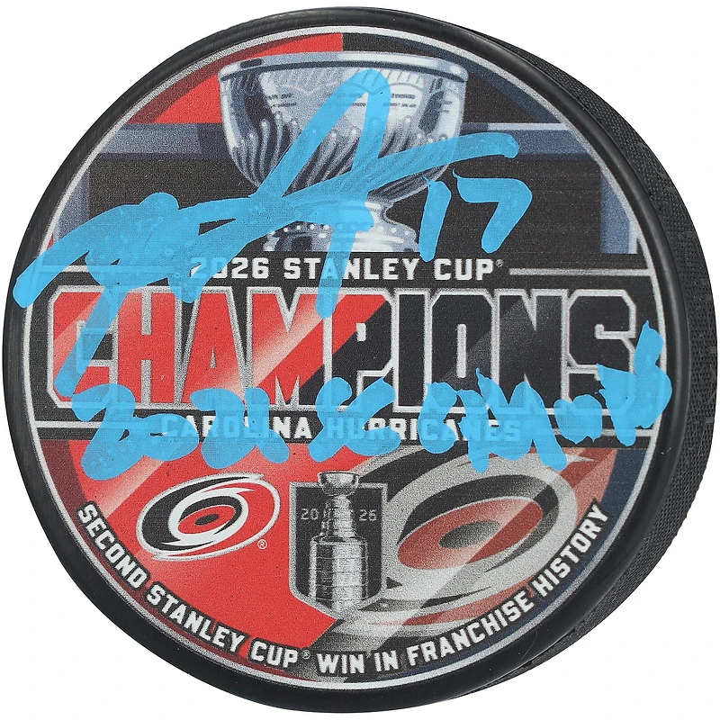Rod Brind'Amour Carolina Hurricanes Autographed 2026 Stanley Cup Champions Hockey Puck with "2026 SC Champs" Inscription