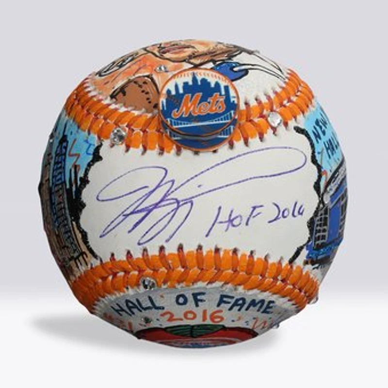 Mike Piazza New York Mets Autographed Baseball with "HOF 2016" Inscription - Art by Charles Fazzino - NF70446036