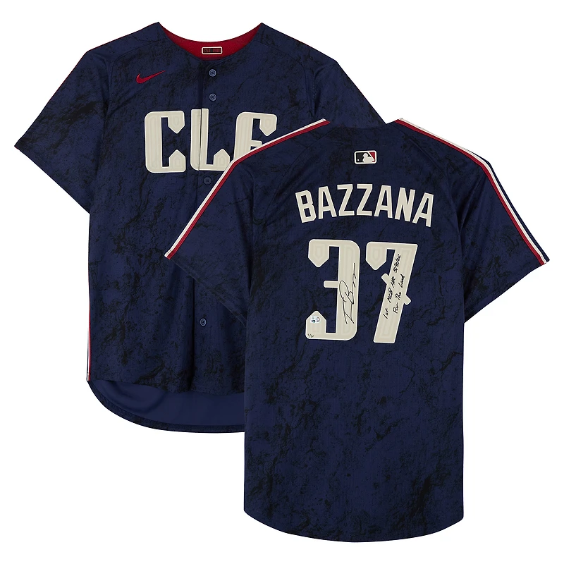 Travis Bazzana Cleveland Guardians Autographed Navy Nike Limited Jersey with Multiple Inscriptions