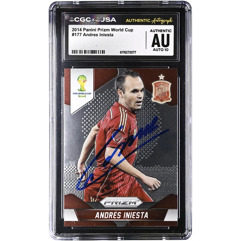 Andres Iniesta Spain National Team Autographed 2014 Panini Prizm World Cup #177 CGC Authenticated Auto 10 Card