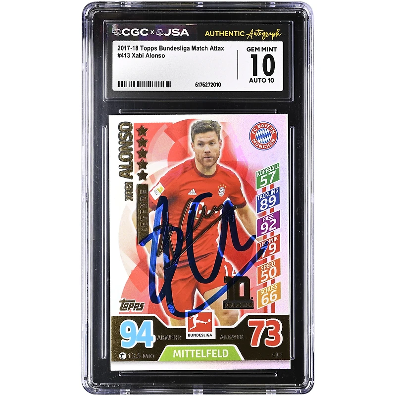 Xabi Alonso Bayern Munich Autographed 2017-18 Topps Bundesliga Match Attax #413 CGC Authenticated 10/10 Card