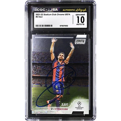 Xavi Hernandez Barcelona Autographed 2021-22 Topps Stadium Club Chrome UEFA #6 CGC Authenticated 10/10 Card