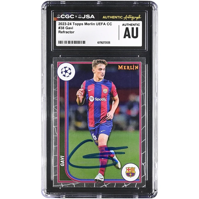 Gavi Barcelona Autographed 2023-24 Topps Merlin UEFA CC Refractor #38 CGC Authenticated Card