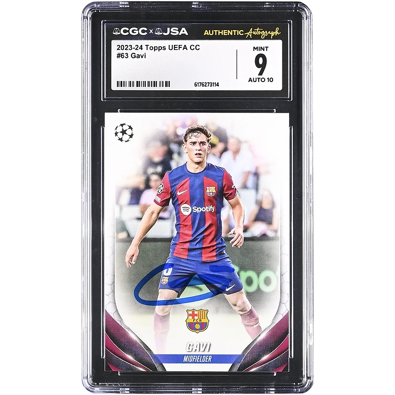Gavi Barcelona Autographed 2023-24 Topps UEFA CC #63 CGC Authenticated 9/10 Card