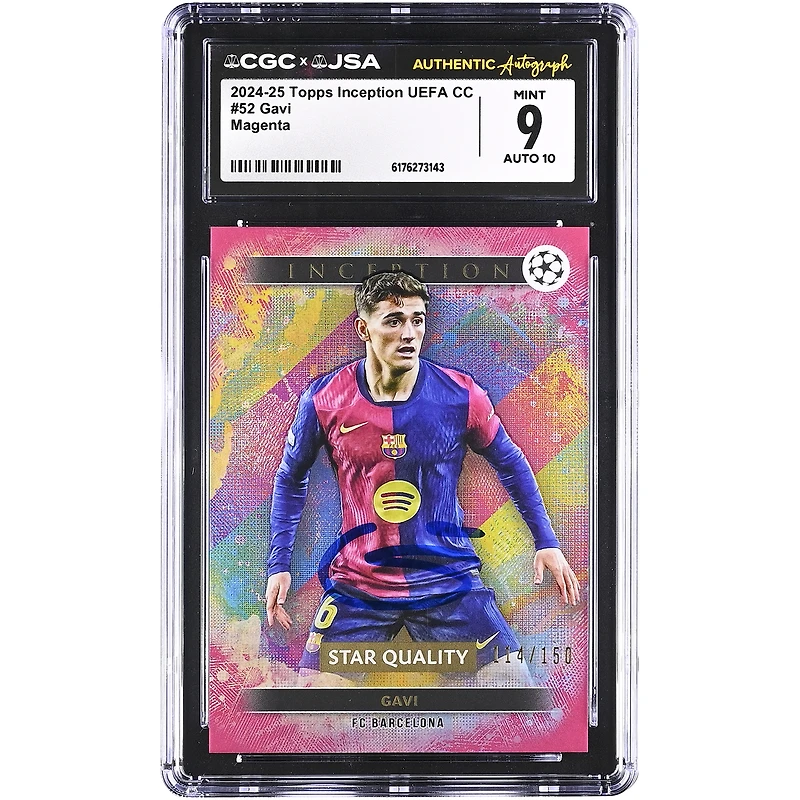 Gavi Barcelona Autographed 2024-25 Topps Inception UEFA CC Magenta #52 #/150 CGC Authenticated 9/10 Card