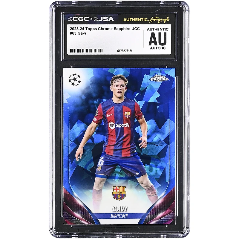 Gavi Barcelona Autographed 2023-24 Topps Chrome Sapphire UCC #63 CGC Authenticated Auto 10 Card