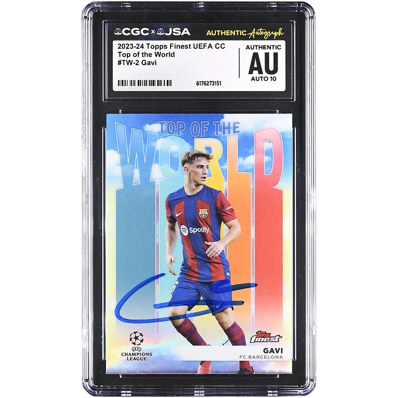 Gavi Barcelona Autographed 2023-24 Topps Finest UEFA CC Top of the World #TW-2 CGC Authenticated Auto 10 Card