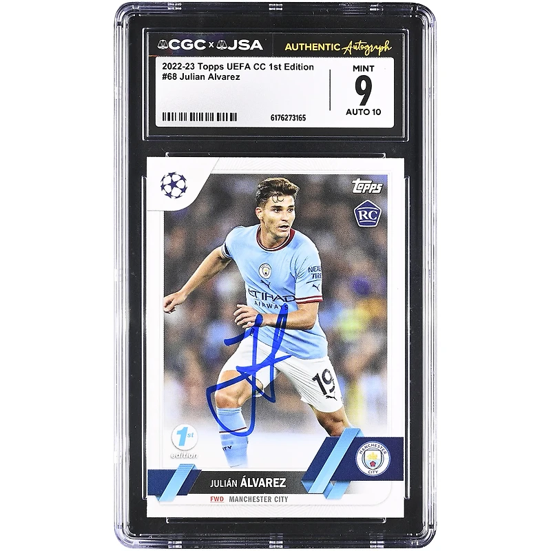 Julián Alvarez Manchester City Autographed 2022-23 Topps UEFA CC 1st Edition #68 CGC Authenticated 9/10 Rookie Card