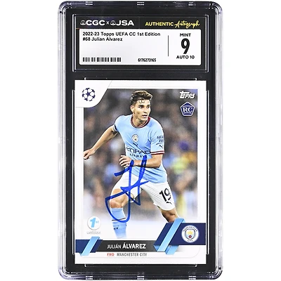 Julián Alvarez Manchester City Autographed 2022-23 Topps UEFA CC 1st Edition #68 CGC Authenticated 9/10 Rookie Card