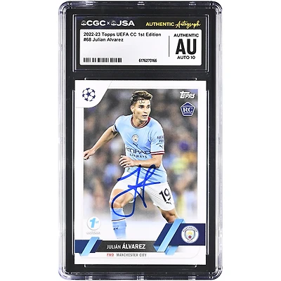 Julián Alvarez Manchester City Autographed 2022-23 Topps UEFA CC 1st Edition #68 CGC Authenticated Auto 10 Rookie Card