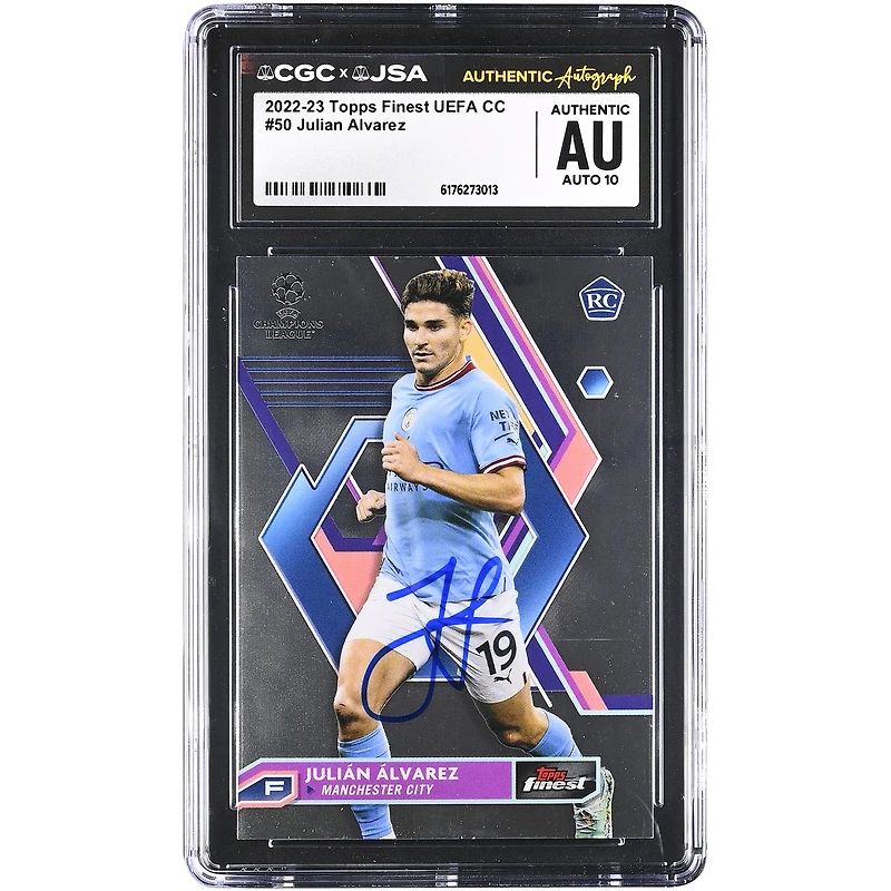Julián Alvarez Manchester City Autographed 2022-23 Topps Finest UEFA CC #50 CGC Authenticated Auto 10 Rookie Card
