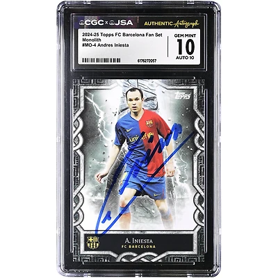 Andres Iniesta Barcelona Autographed 2024-25 Topps FC Barcelona Fan Set Monolith #MO-4 CGC Authenticated 10/10 Card