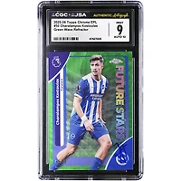 Charalampos Kostoulas Brighton and Hove Albion Autographed 2025-26 Topps Chrome EPL Green Wave Refractor #50 #/99 CGC Authenticated 9/10 Card