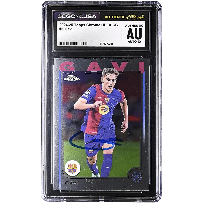 Gavi Barcelona Autographed 2024-25 Topps Chrome UEFA CC #6 CGC Authenticated Auto 10 Card