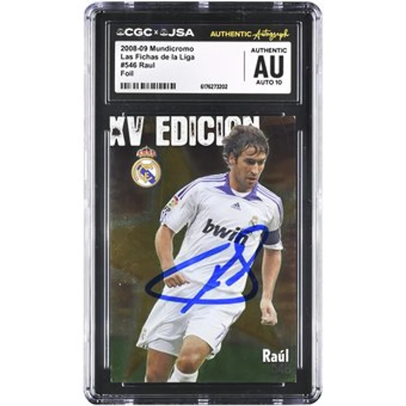 Raúl González Real Madrid Autographed 2008-09 Mundicromo Las Fichas de la Liga Foil #546 CGC Authenticated Auto 10 Card