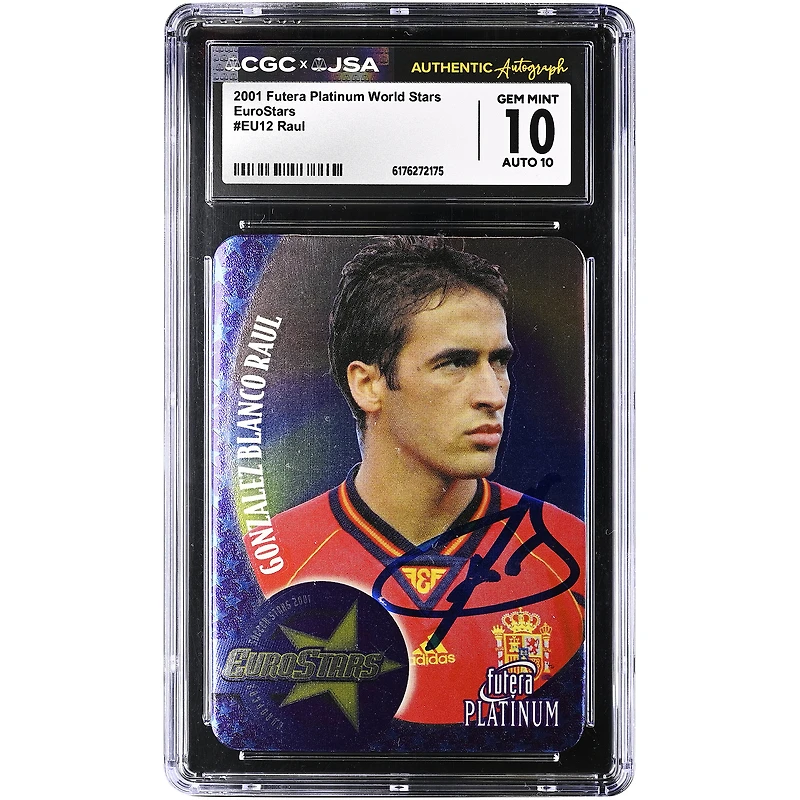 Raúl González Spain National Team Autographed 2001 Futera Platinum World Stars EuroStars #EU12 CGC Authenticated 10/10 Card
