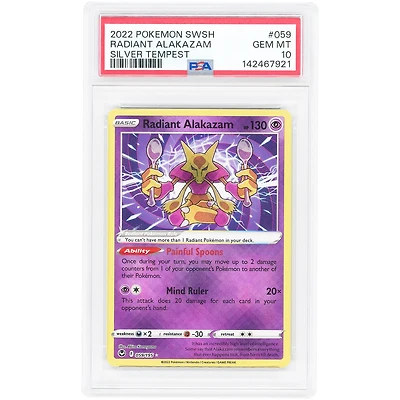Radiant Alakazam 2022 Pokemon Silver Tempest Radiant Rare #59 PSA Authenticated 10 Card