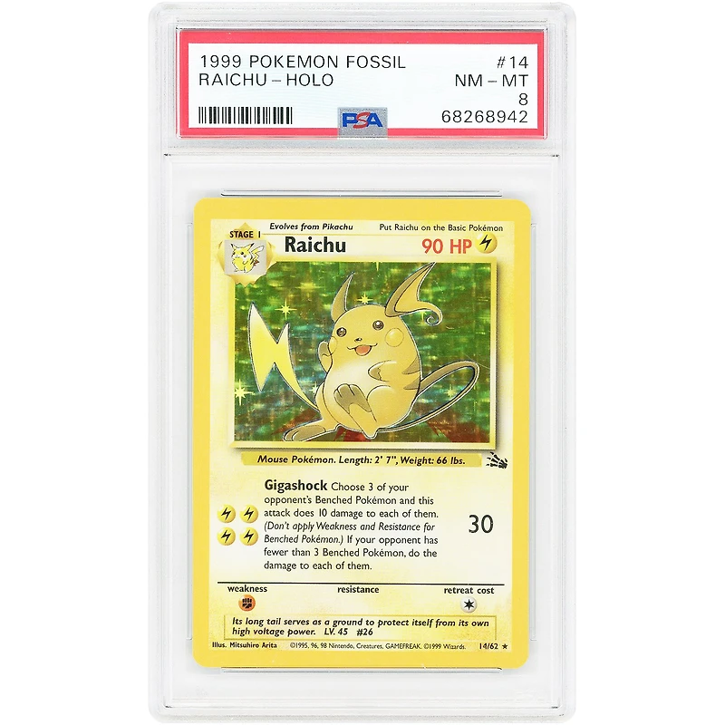 Raichu 1999 Pokemon Fossil Holo Rare #14 PSA Authenticated 8 Card