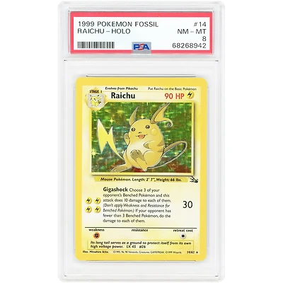 Raichu 1999 Pokemon Fossil Holo Rare #14 PSA Authenticated 8 Card