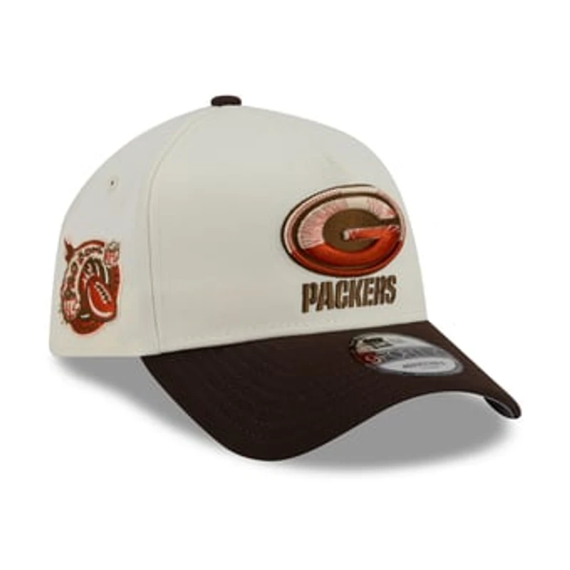 Men's New Era Cream/Brown Green Bay Packers Pumpkin Spice A-Frame 9FORTY Adjustable Hat