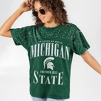 Women's Gameday Couture Green Michigan State Spartans Sparkle & Score Washed Micro Rhinestone T-Shirt