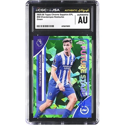 Charalampos Kostoulas Brighton and Hove Albion Autographed 2025-26 Topps Chrome Sapphire EPL Green #50 #/99 CGC Authenticated Card