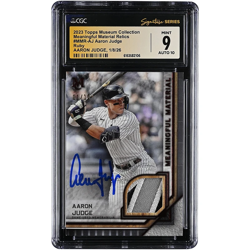 Aaron Judge New York Yankees Autographed 2023 Topps Museum Collection Game-Used Relic #MMR-AJ #1/10 CGC Authenticated 9/10 Card