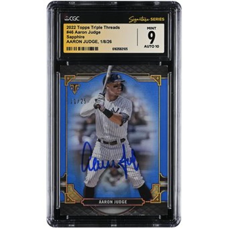 Aaron Judge New York Yankees Autographed 2022 Topps Triple Threads Sapphire #46 #/25 CGC Fanatics Witnessed Authenticated 9/10 Card