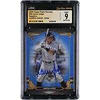 Aaron Judge New York Yankees Autographed 2022 Topps Triple Threads Sapphire #46 #/25 CGC Fanatics Witnessed Authenticated 9/10 Card