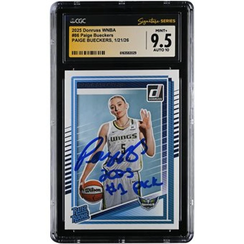 Paige Bueckers Dallas Wings Autographed 2025 Panini Donruss WNBA Rated Rookie #86 CGC Authenticated 9.5/10 Rookie Card with "2025 #1 Pick" Inscription