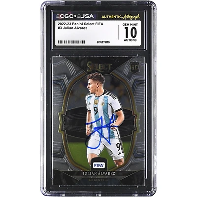 Julián Alvarez Argentina National Team Autographed 2022-23 Panini Select FIFA #3 CGC Authenticated 10/10 Rookie Card
