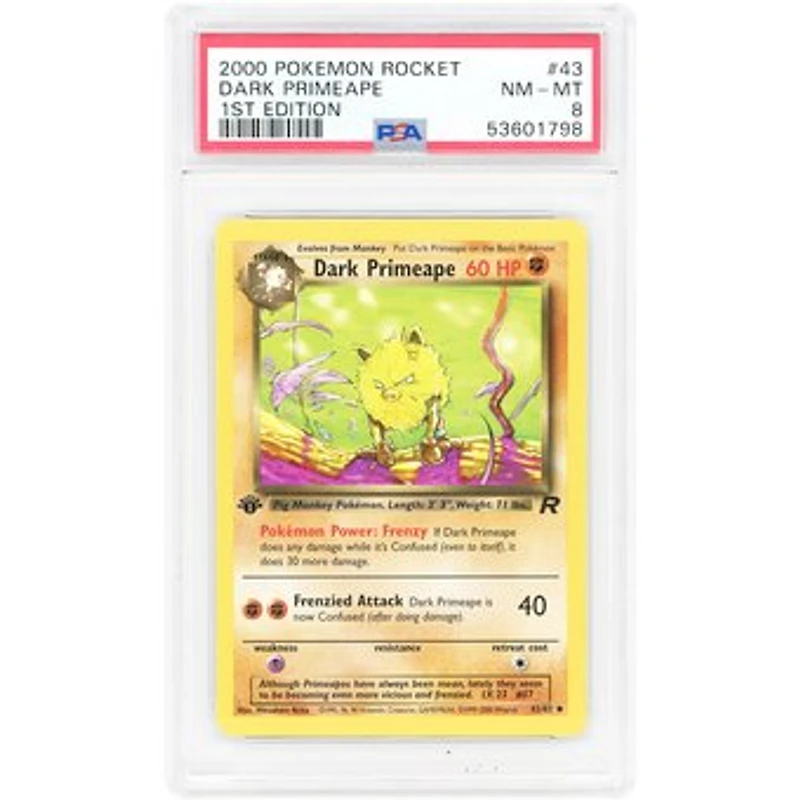 Dark Primeape 2000 Pokemon Team Rocket 1st Edition Uncommon #43 PSA Authenticated 8 Card