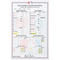 Washington Nationals Game-Used Lineup Card vs. Seattle Mariners on June 14, 2026