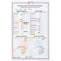 Washington Nationals Game-Used Lineup Card vs. San Diego Padres on May 30, 2026