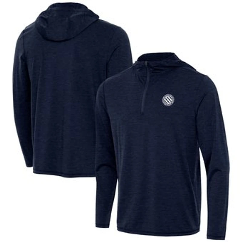Men's Antigua Heather Navy Motor City Golf Club Tidy Quarter-Zip Hoodie