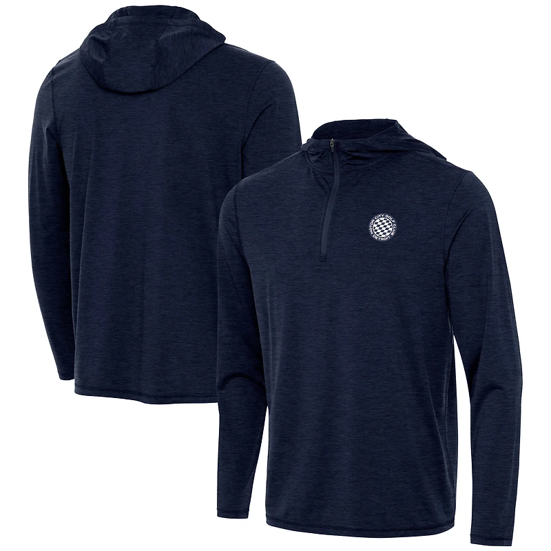 Men's Antigua Heather Navy Motor City Golf Club Tidy Quarter-Zip Hoodie