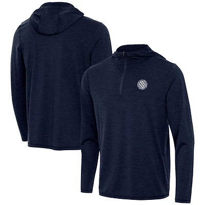 Men's Antigua Heather Navy Motor City Golf Club Tidy Quarter-Zip Hoodie