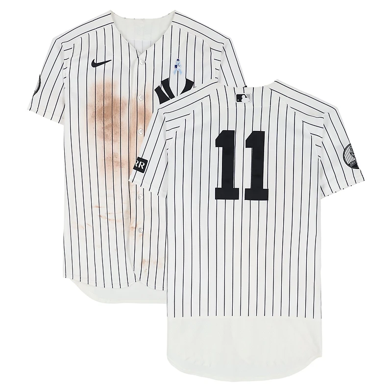Anthony Volpe New York Yankees Game-Used #11 White Nike Pinstripe Jersey vs. Cincinnati Reds on June 21, 2026